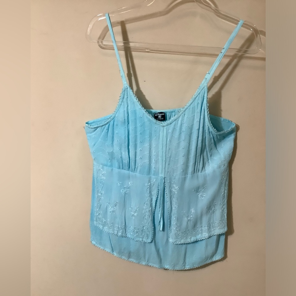 My Choice adjustable spaghetti strap Aqua embroidered Summer top XL.